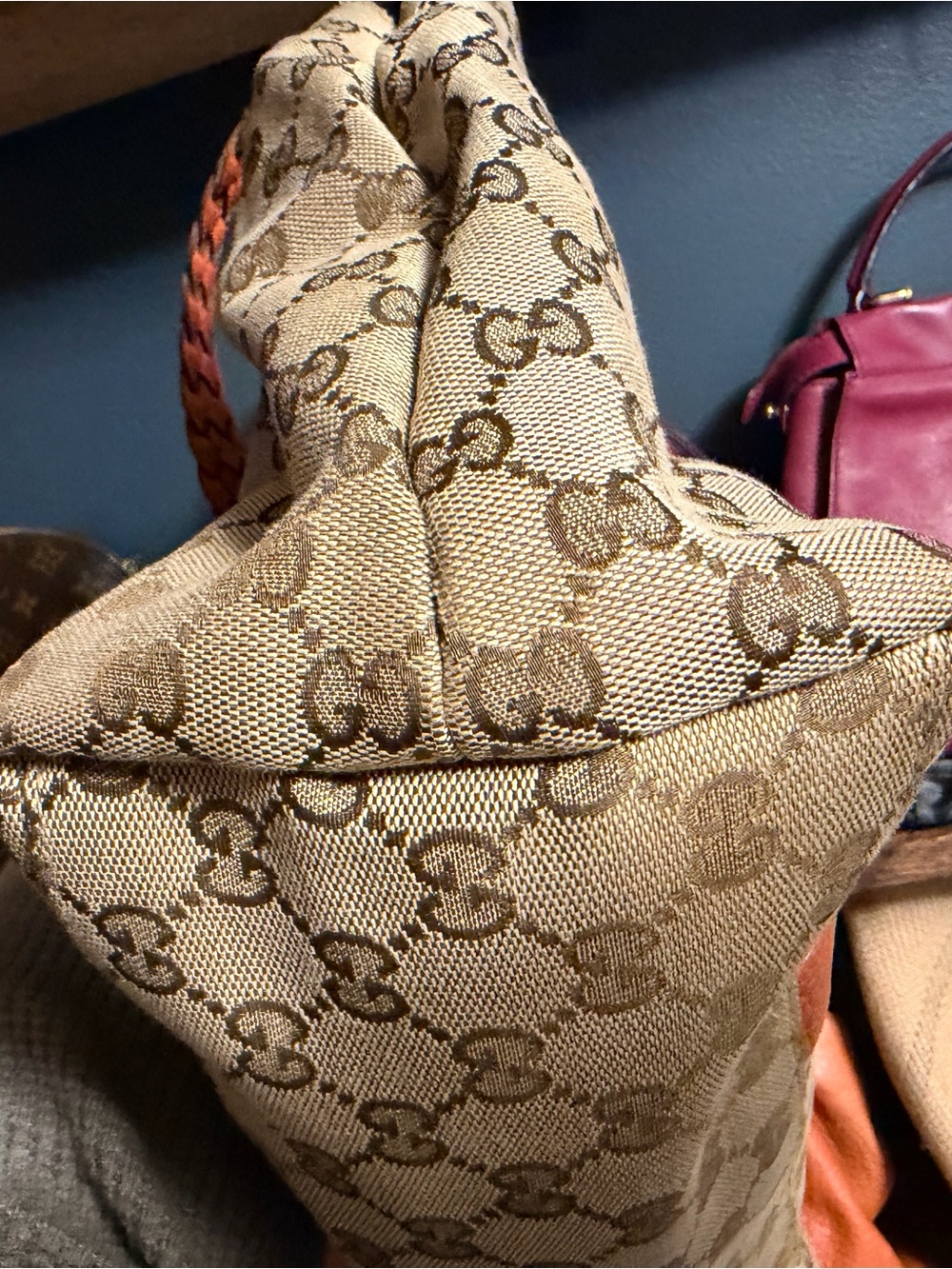 Gucci Libeccio Baboo GG Canvas Tote with Orange Leather Accents - Picture 3 of 9